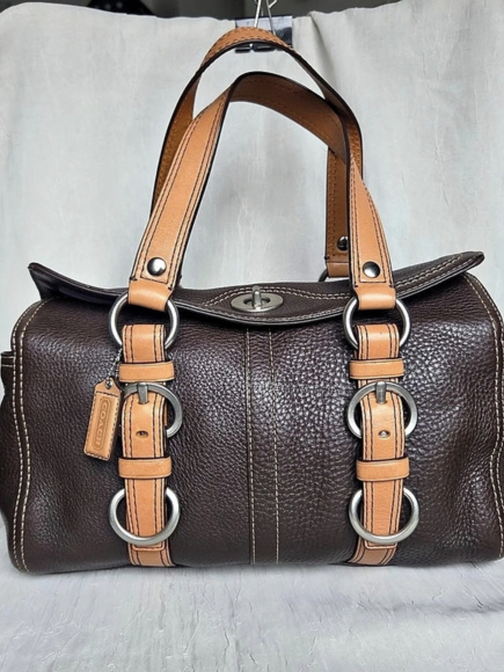 Vintage Y2K Coach Chelsea Pebbled Leather Turnlock Satchel Bag